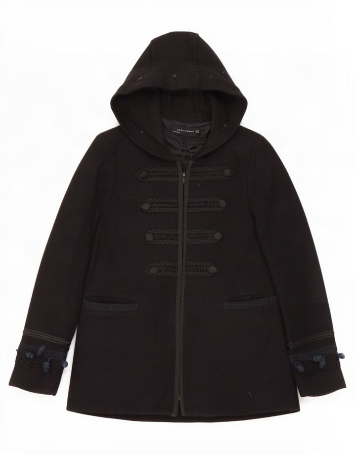 Zara Mujer Cazadora Bomber Con Capucha UK 44 Mediana Lana Negra