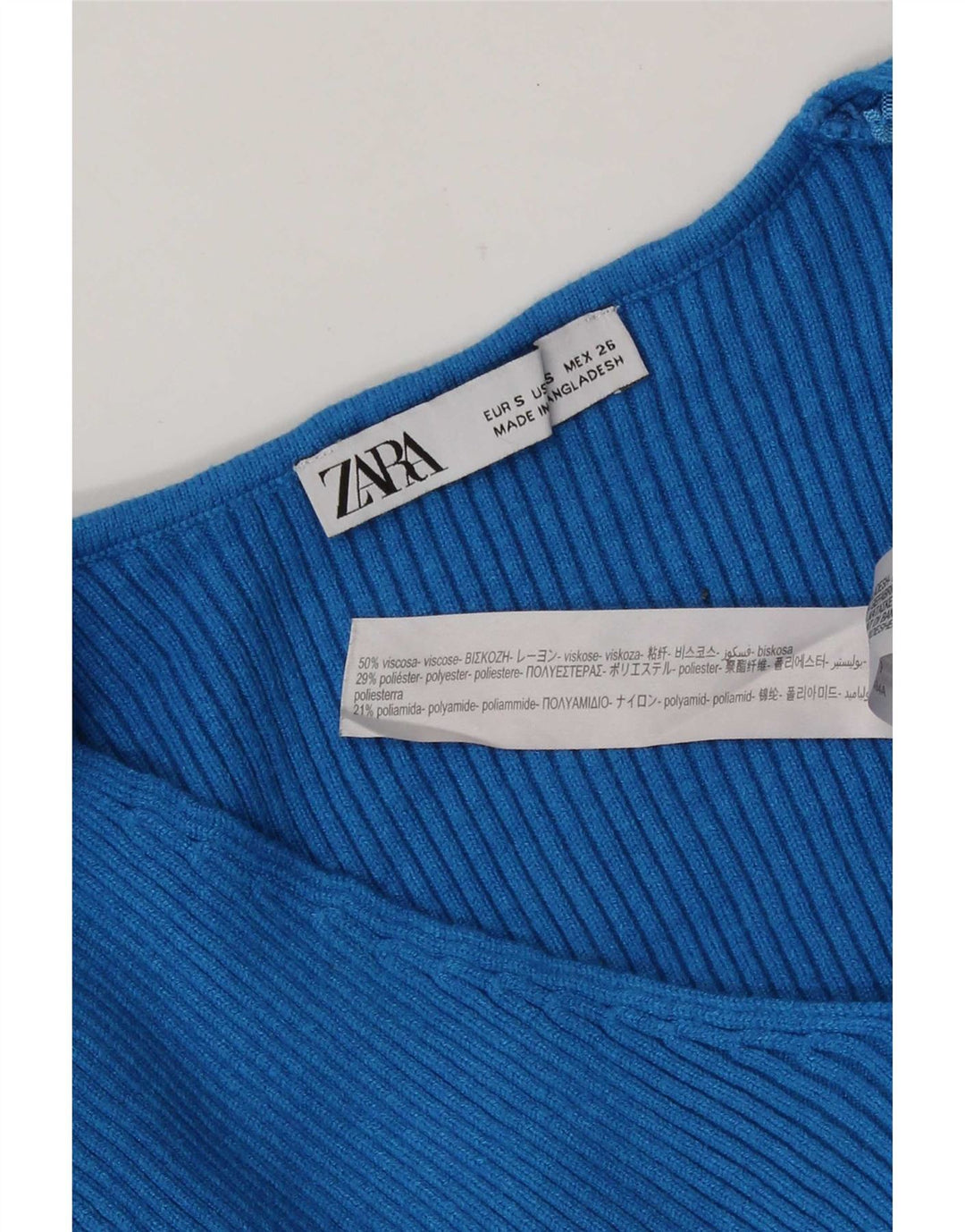 Zara Mujer Crop Top De Manga Larga UK 10 Small Viscosa Azul