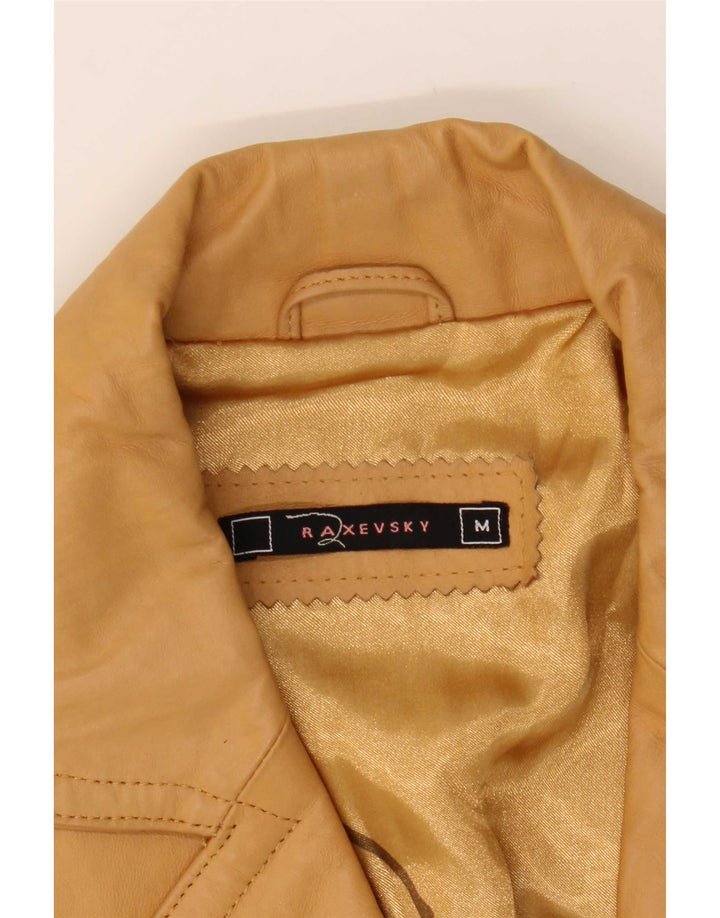 Vintage mujer chaqueta de cuero Reino Unido 12 cuero beige medio