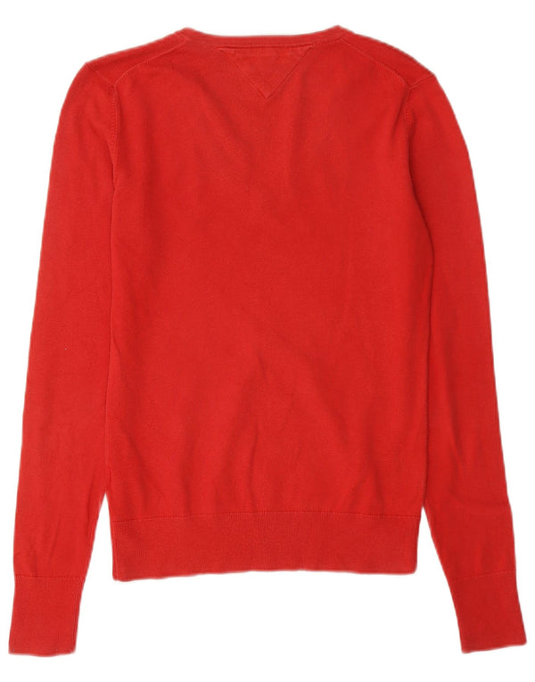 Tommy Hilfiger Suéter con cuello en V para mujer UK 10 Small Red Cotton