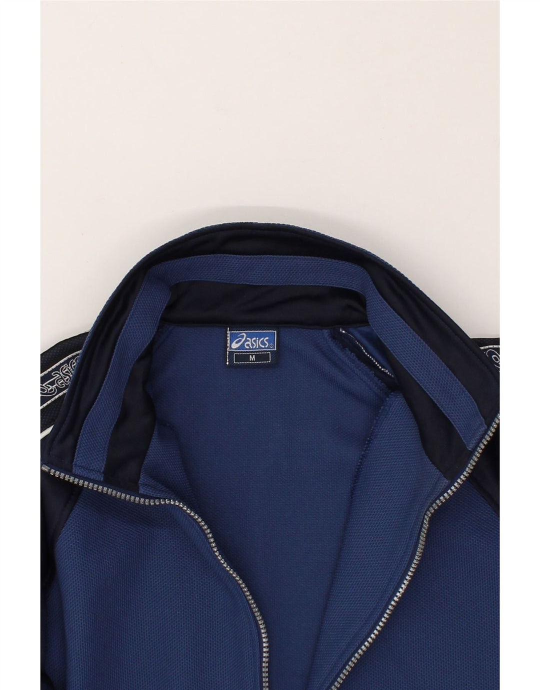 ASICS Chaqueta de chándal con gráfico para hombre, color azul marino medio, color block
