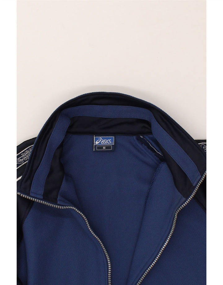 ASICS Chaqueta de chándal con gráfico para hombre, color azul marino medio, color block
