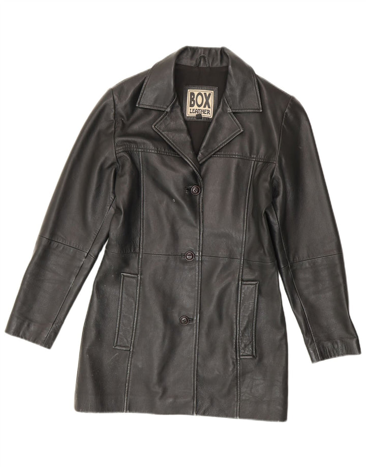 Vintage mujer cuero abrigo Reino Unido 14 cuero negro medio