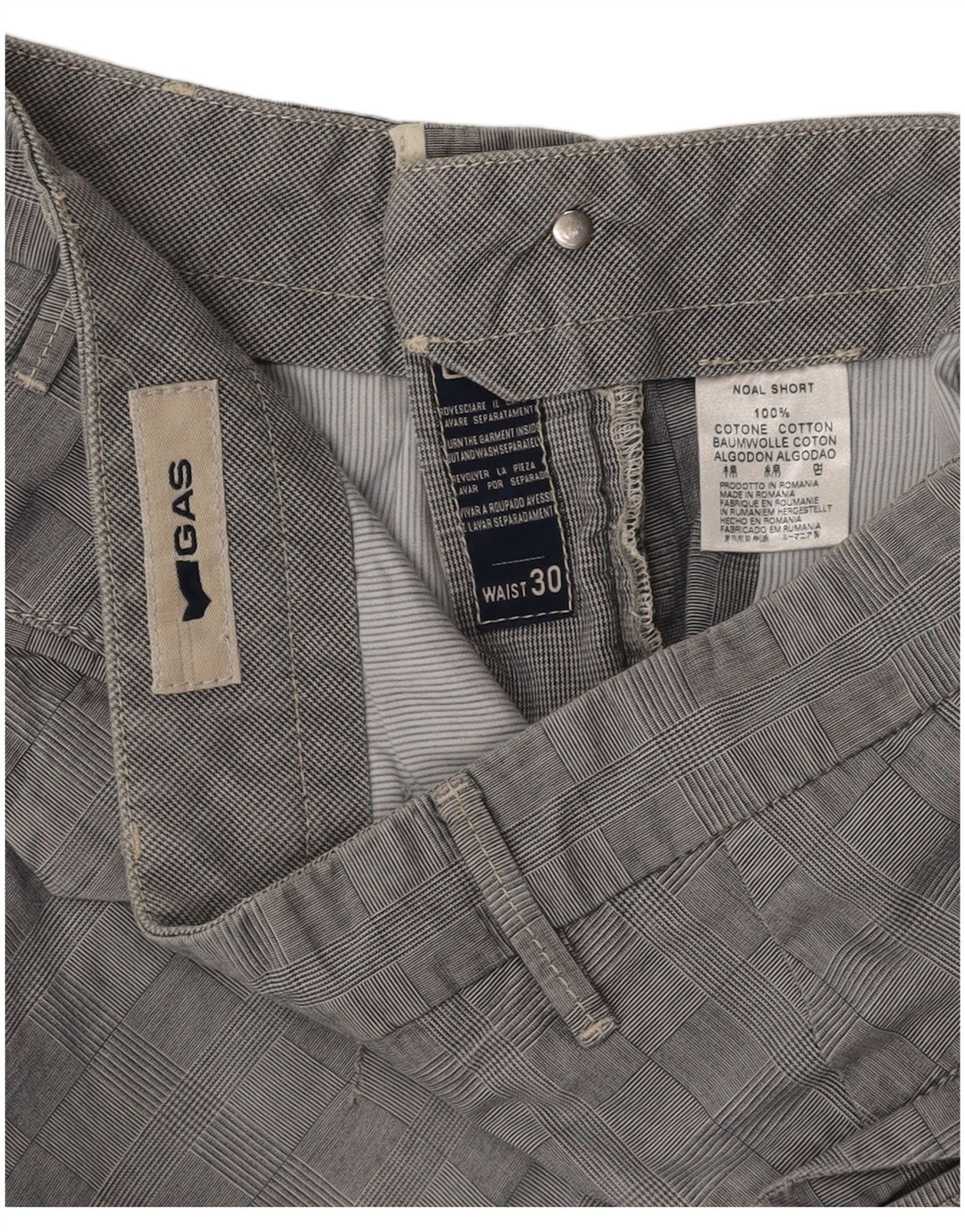 Pantalones cortos chinos GAS para hombre W30 Algodón a cuadros gris medio