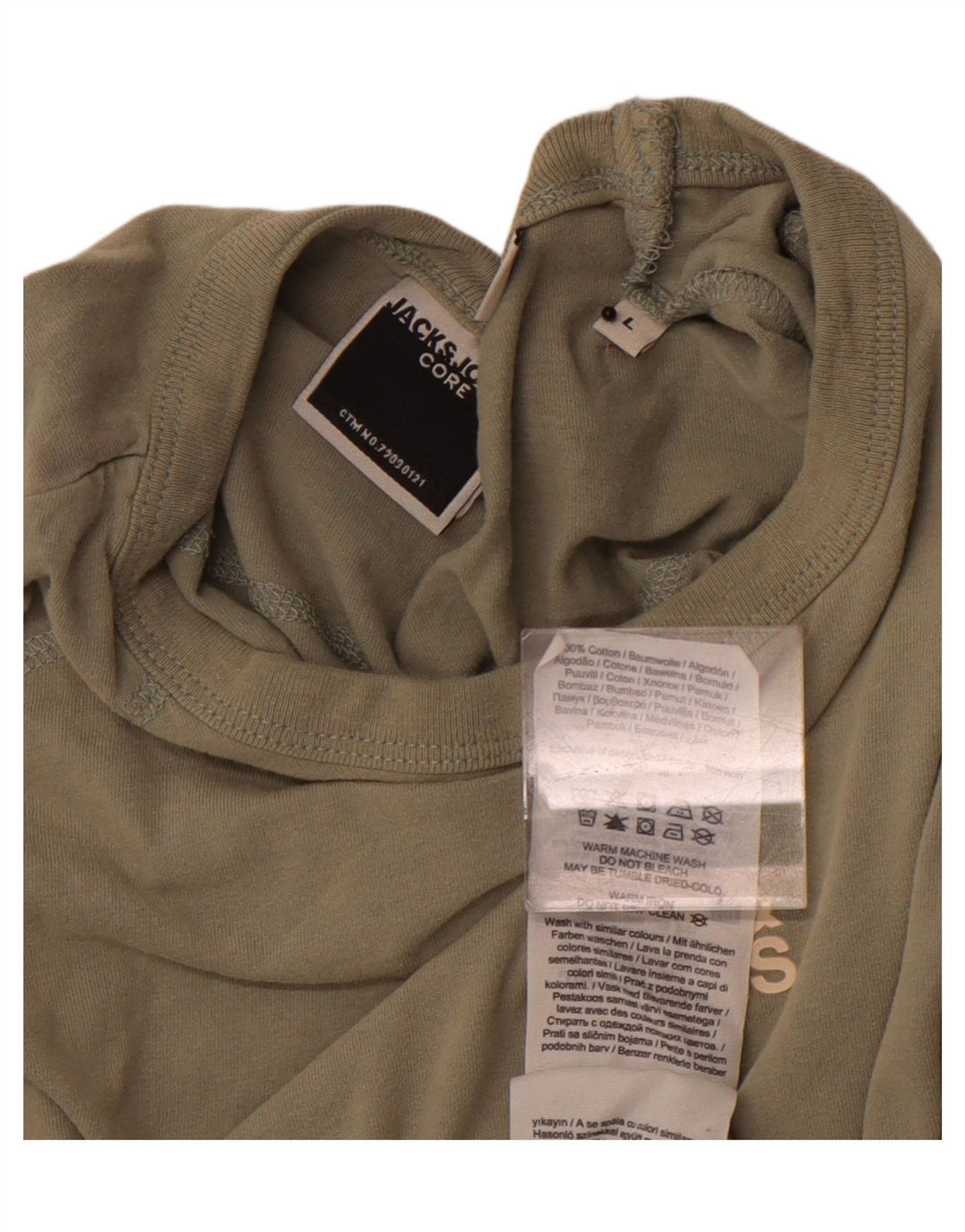 JACK & JONES Hombre Camiseta Top Large Khaki Algodón