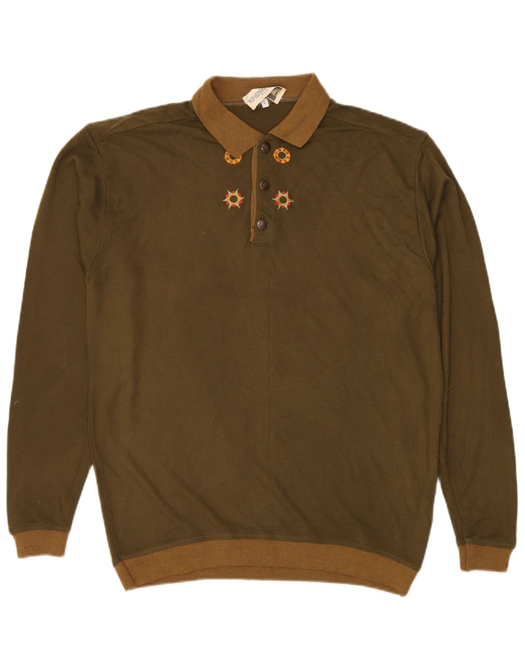 VINTAGE Hombres Polo Cuello Jersey Suéter Grande Caqui Acrílico