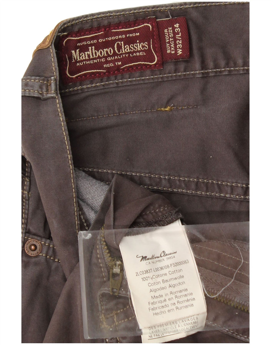 MARLBORO CLASSICS Pantalones casuales rectos para hombre W32 L28 Algodón marrón