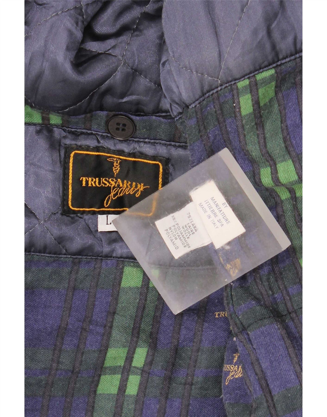 Trussardi Jeans Abrigo para hombre UK 40 Large Azul Marino Lana Clásico