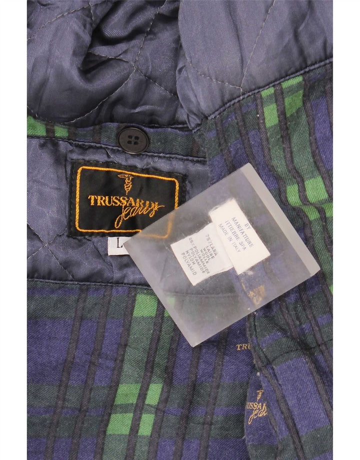 Trussardi Jeans Abrigo para hombre UK 40 Large Azul Marino Lana Clásico