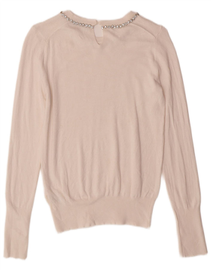 Zara Jersey con Cuello Barco para Mujer UK 10 Small Off White Viscosa