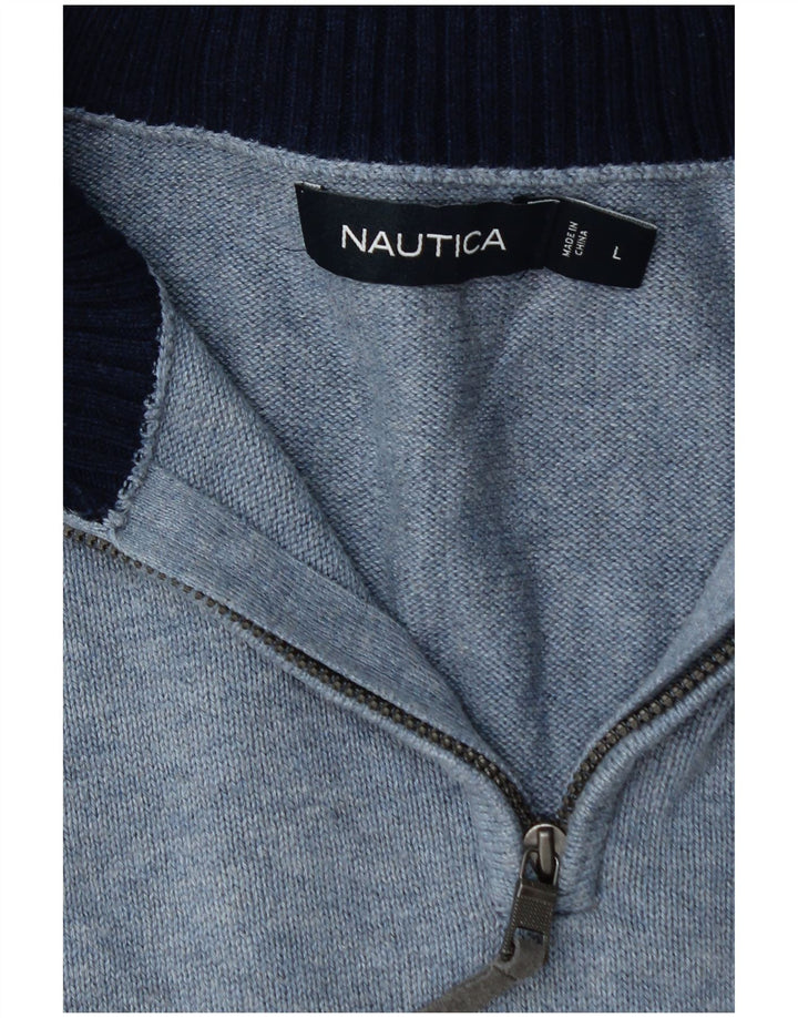 NAUTICA Jersey con cuello y cremallera para hombre, talla grande, algodón azul