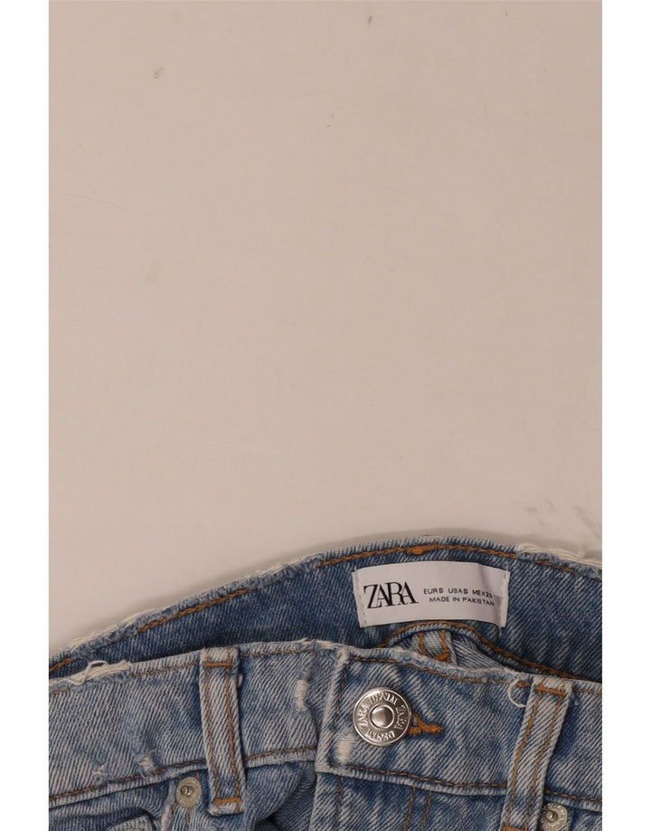 Zara Mujer Pantalones Cortos De Mezclilla Desgastados Pequeño W26 Azul