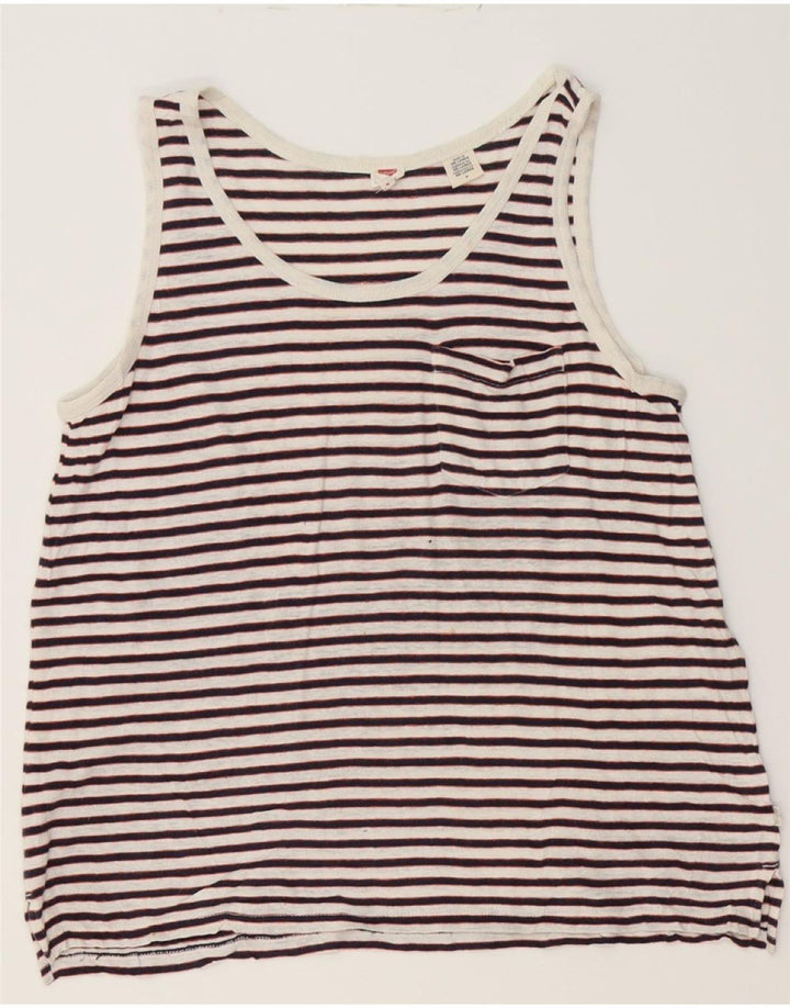 LEVI'S Womens Vest Top UK 14 Medium White Striped Vintage Levi's and Second-Hand Levi's from Messina Hembry 