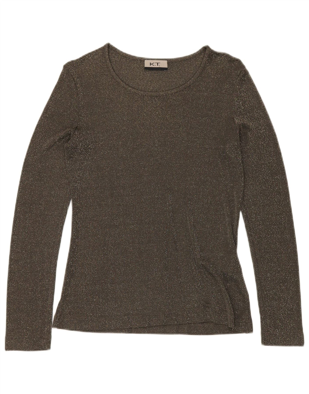 VINTAGE Mujer Top Manga Larga Reino Unido 12 Viscosa moteada verde medio