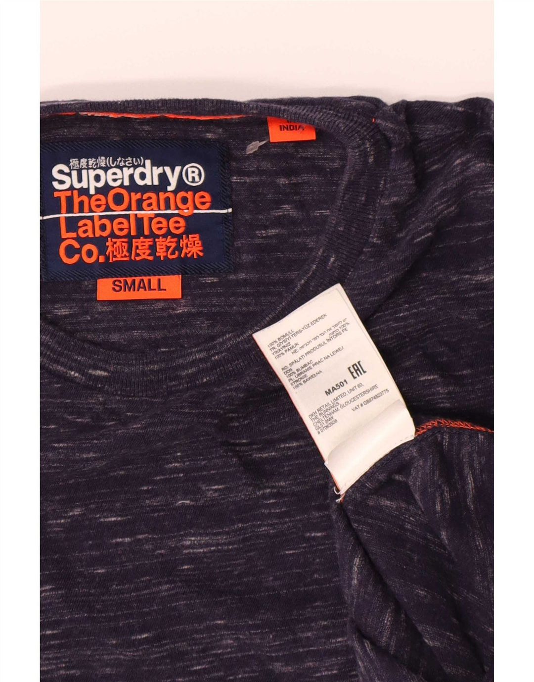 Superdry Hombre Top De Manga Larga De Algodón Moteado Azul Marino Pequeño