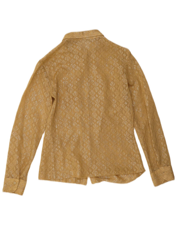 Vintage mujer encaje camisa blusa Reino Unido 12 oro medio floral