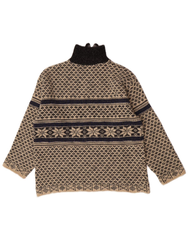 Vintage hombres zip cuello jersey suéter XL beige Fair Isle