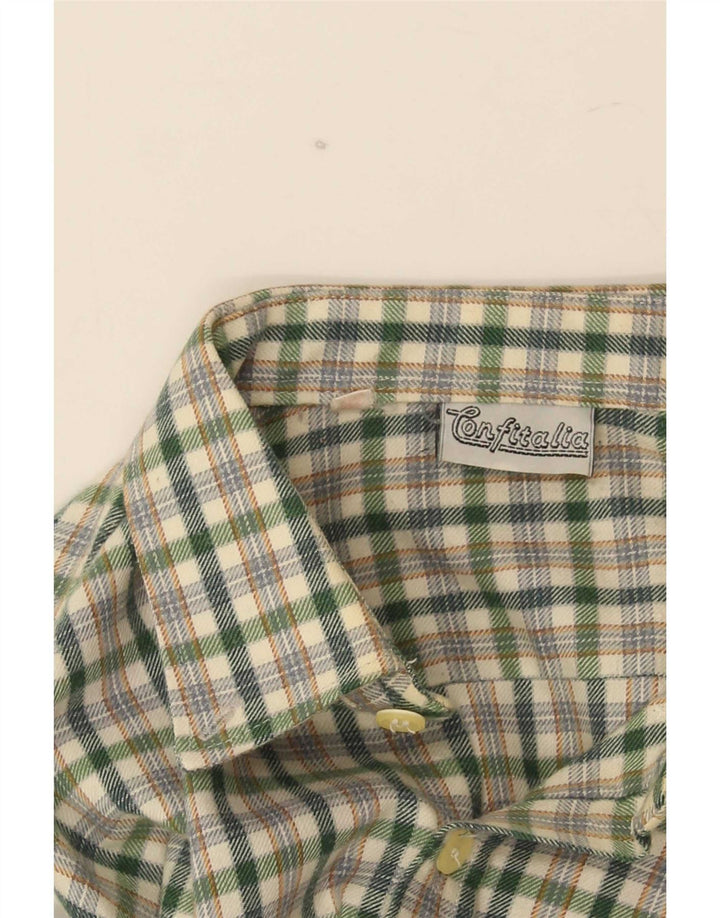 Camisa de franela vintage para hombre Poliéster a cuadros verdes pequeños