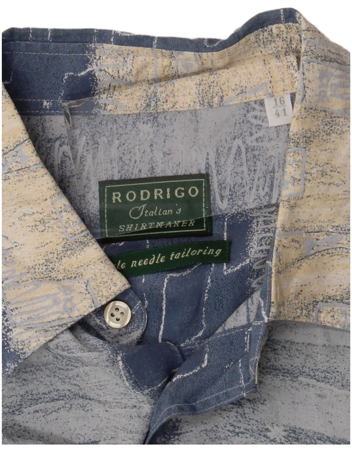 Rodrigo Camisa Manga Corta Hombre Talla 41 16 Viscosa Patchwork Azul Grande