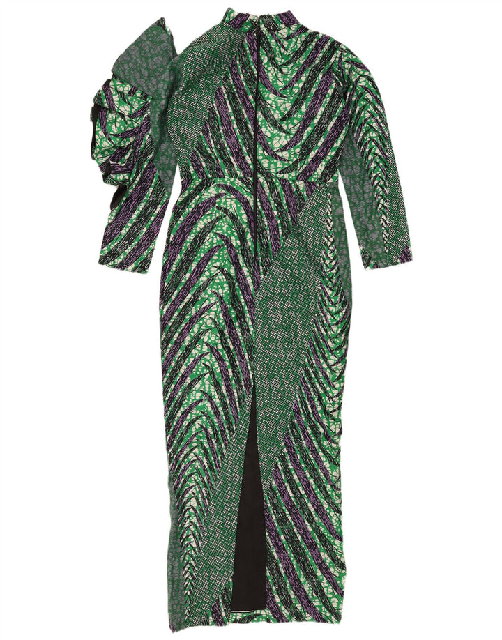 Vintage mujeres patrón abstracto maxi vestido vestido Reino Unido 12 verde medio