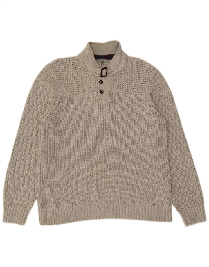 Ted Baker - Jersey para hombre con cuello y botones, talla 4, algodón gris grande