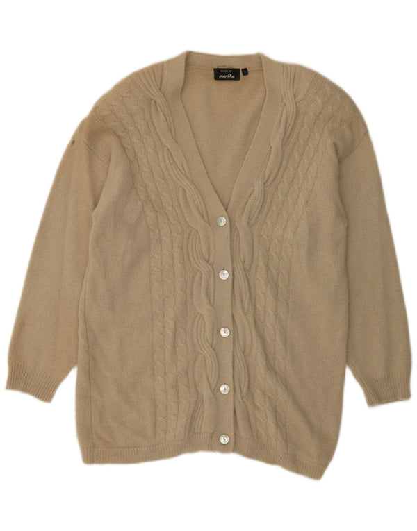 Vintage mujer longline cardigan suéter Reino Unido 16 gran lana de cordero beige