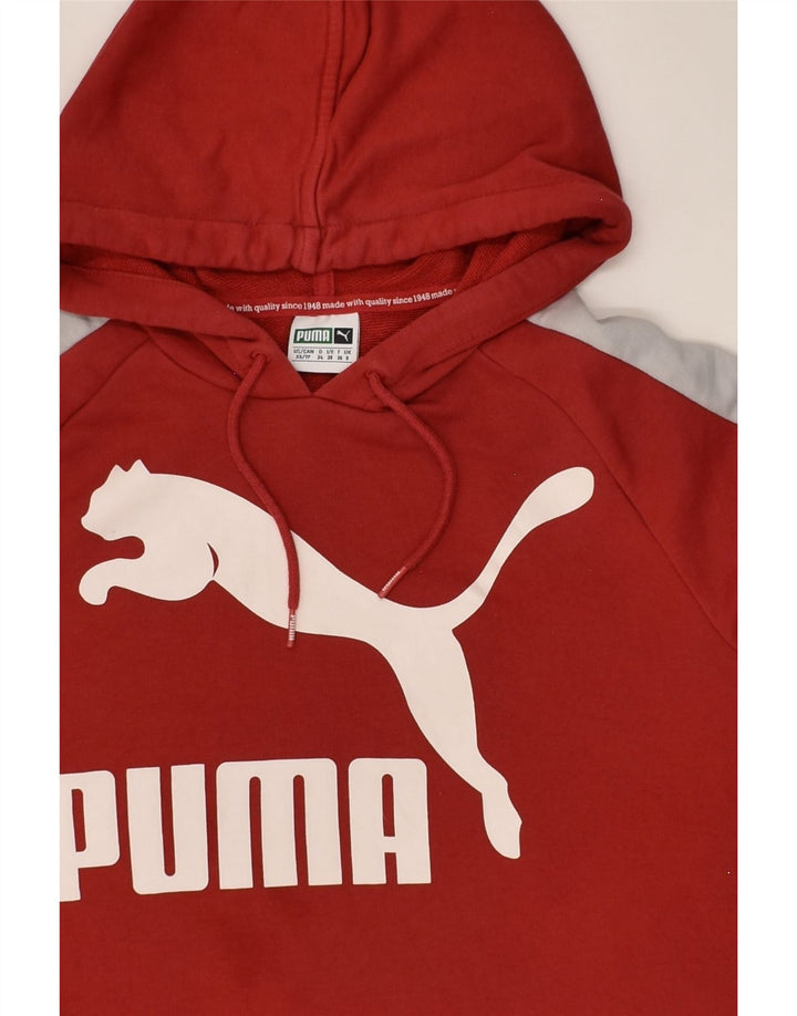 PUMA Womens Graphic Hoodie Jumper UK 8 Small  Red Cotton | Vintage Puma | Thrift | Second-Hand Puma | Used Clothing | Messina Hembry 