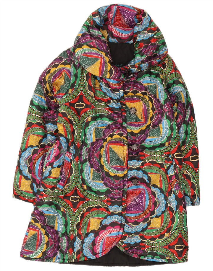 Desigual Mujer Chaqueta Acolchada UK 10 Pequeña Poliéster Geométrico Multicolor