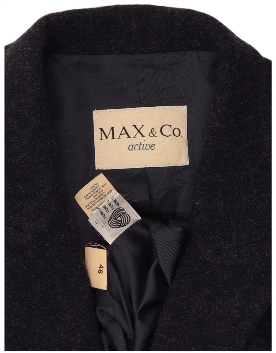 MAX & CO. Chaqueta tipo blazer de 3 botones para mujer IT 46 Grande Lana azul marino