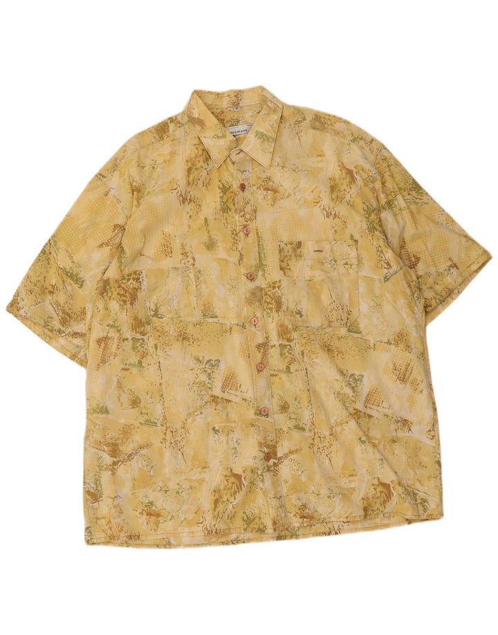 Alpenland Camisa de manga corta con estampado abstracto para hombre, talla 42, color amarillo grande