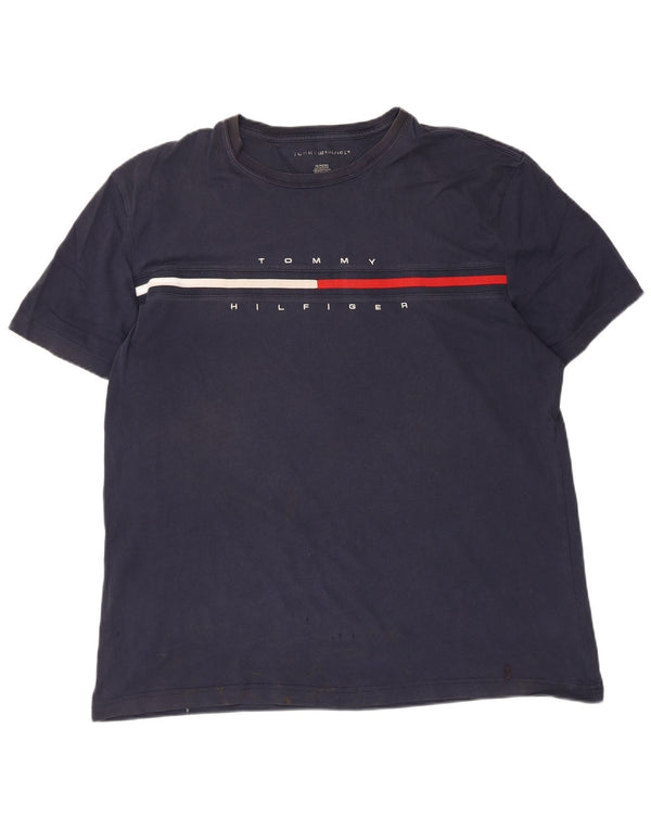 Tommy Hilfiger Camiseta gráfica para hombre Top XL Azul marino Algodón