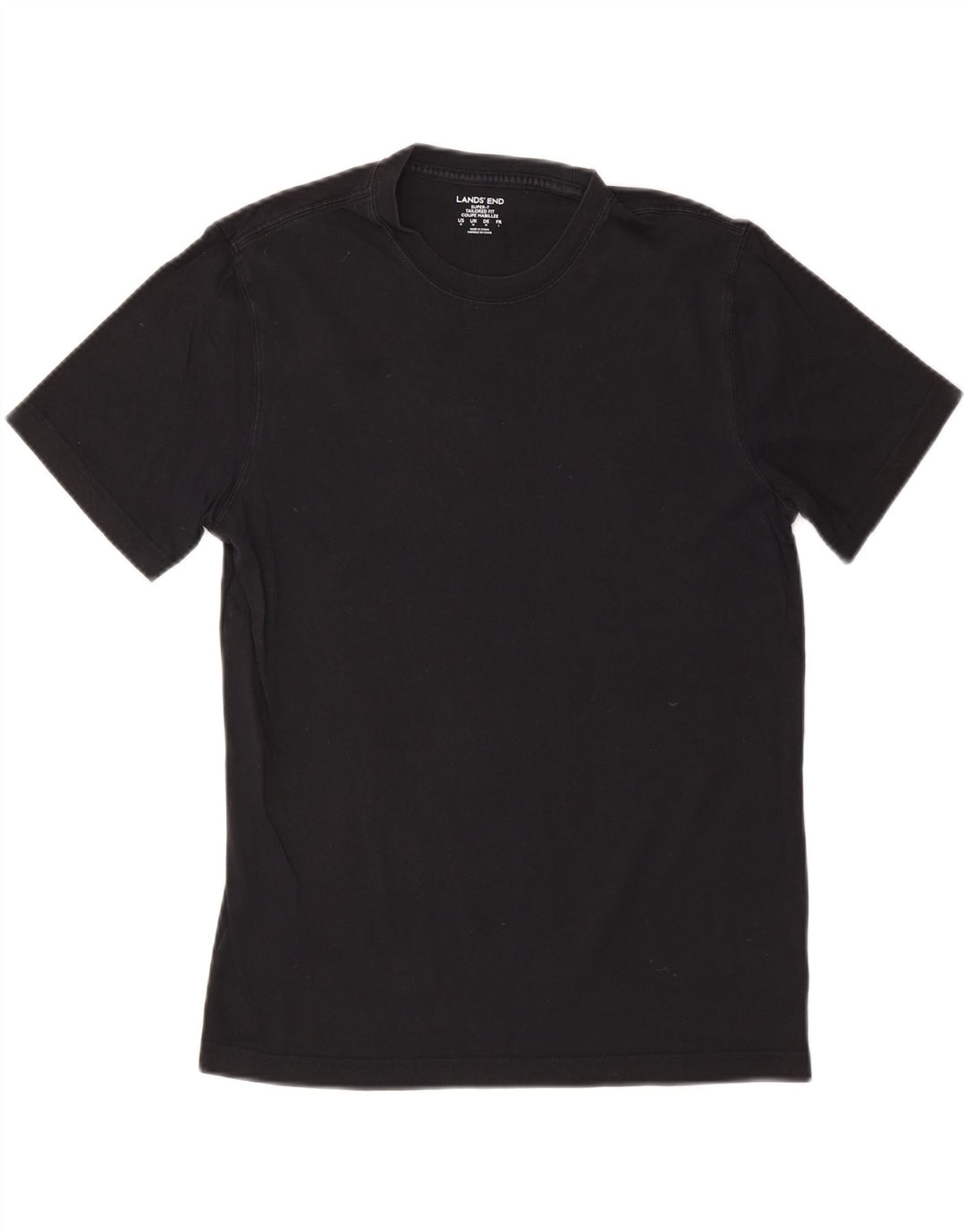LANDS END Camiseta ajustada a medida para hombre Top mediano de algodón negro