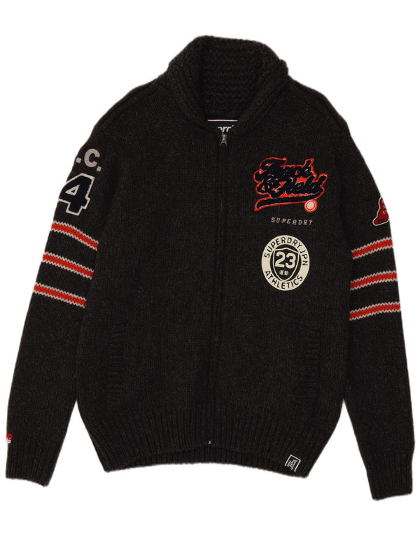 Superdry Suéter tipo cárdigan gráfico para hombre XL Acrílico a rayas grises