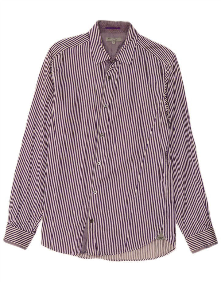 TED BAKER Camisa para hombre talla 2 pequeña algodón a rayas moradas