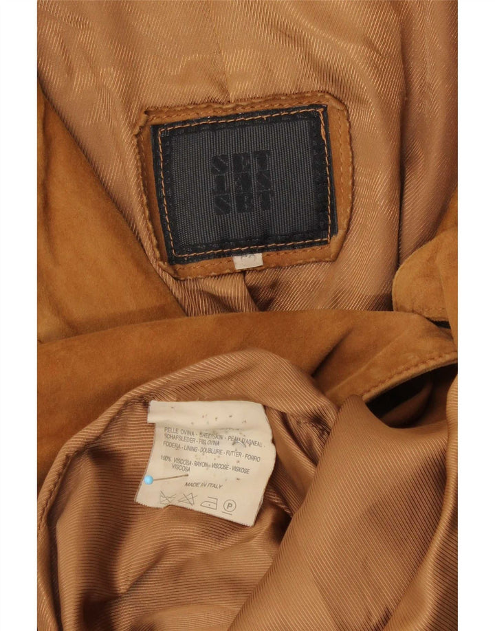 Vintage hombres 3 botones ante Blazer chaqueta IT 50 cuero marrón grande