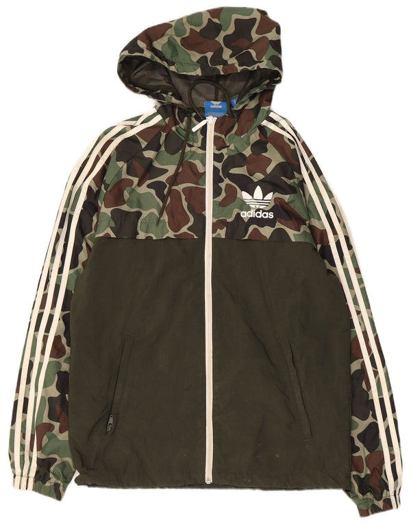 Adidas Chaqueta impermeable con capucha para hombre UK 36 Small Caqui Camuflaje Poliéster