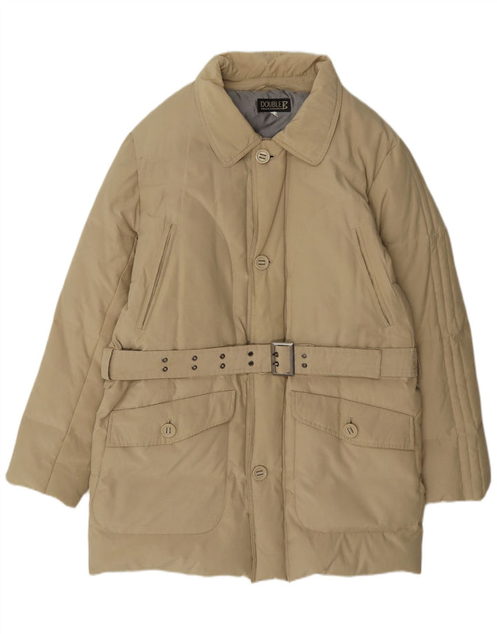 Vintage hombres acolchado abrigo Reino Unido 40 poliéster beige grande