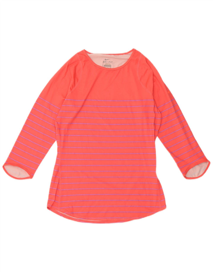 NIKE Mujer Dri Fit Top Manga 3/4 UK 10 Pequeño Poliéster A Rayas Rosa