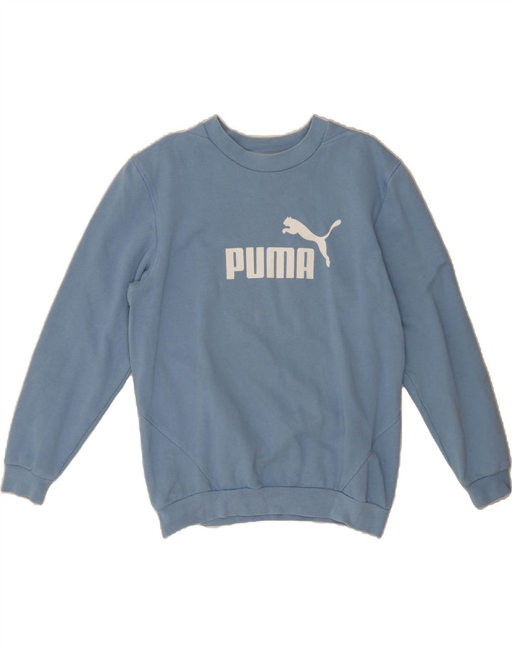 PUMA Womens Oversized Graphic Sweatshirt Jumper UK 10 Small Blue Cotton Vintage Puma and Second-Hand Puma from Messina Hembry 