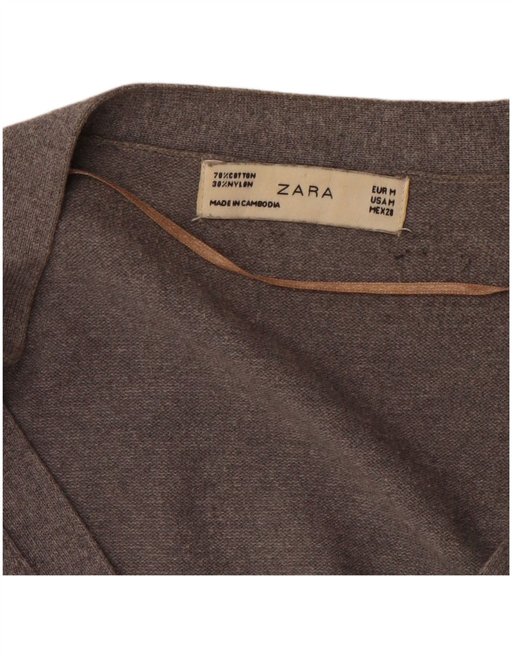 ZARA Womens Longline Cardigan Sweater UK 12 Medium Grey Cotton