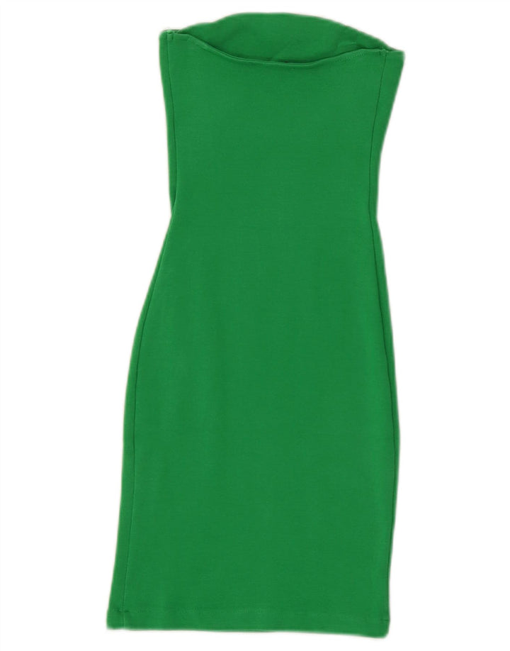 Zara Mujer Vestido Sin Tirantes UK 8 Pequeño Algodón Verde