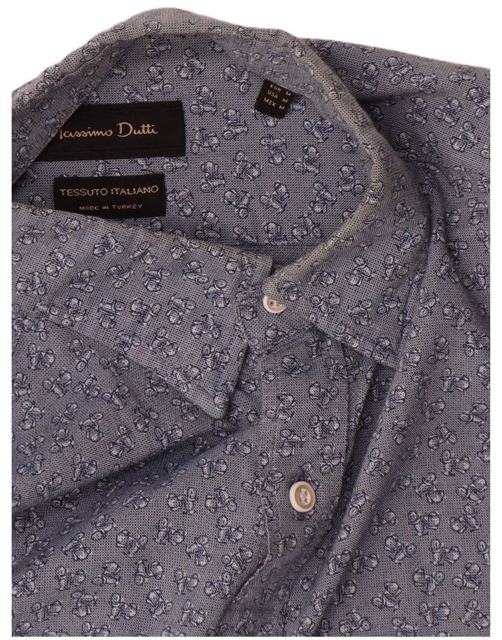 Massimo Dutti Hombre Camisa Estampado Abstracto Algodón Floral Azul Medio