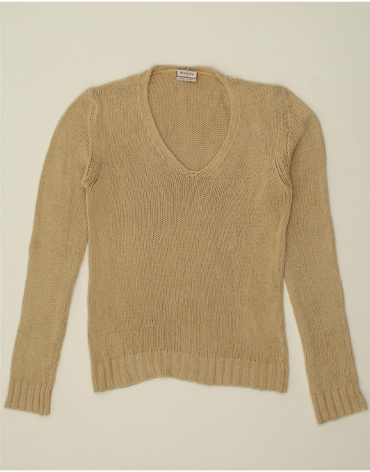 MAX & CO. Womens V-Neck Jumper Sweater UK 12 Medium Beige Vintage Max & Co. and Second-Hand Max & Co. from Messina Hembry 