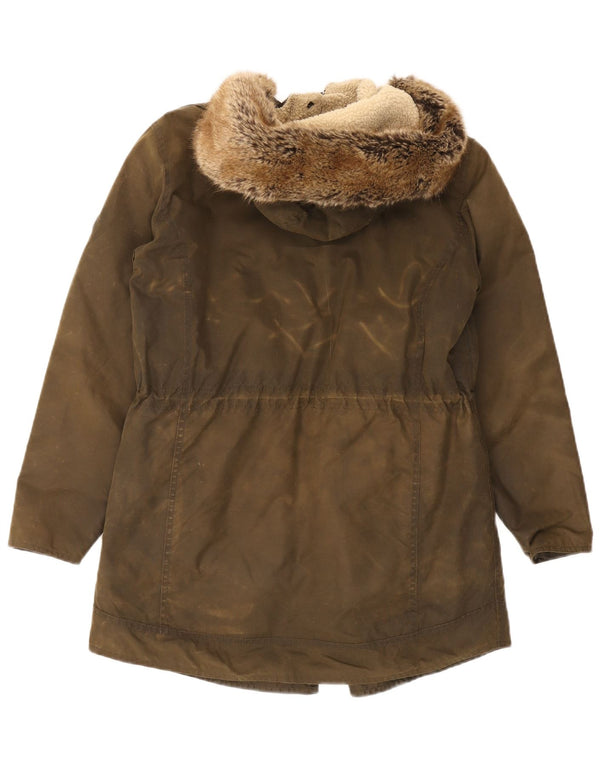 Barbour Parka de algodón encerado con capucha para mujer, talla 40, color caqui