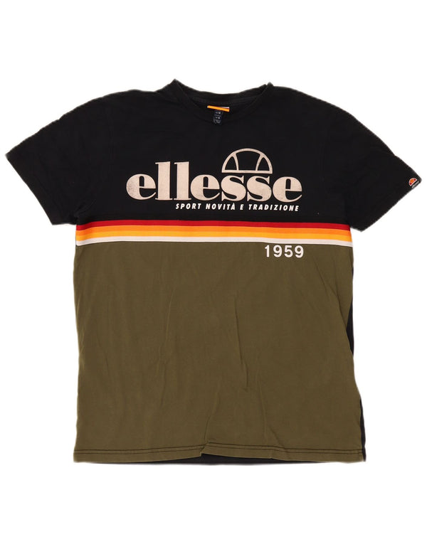 Ellesse Hombre Camiseta gráfica Top Medium Khaki Colorblock Cotton
