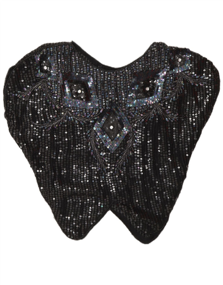 Vintage mujer Batwing lentejuelas blusa Top Reino Unido 16 grande negro Argyle/Diamond