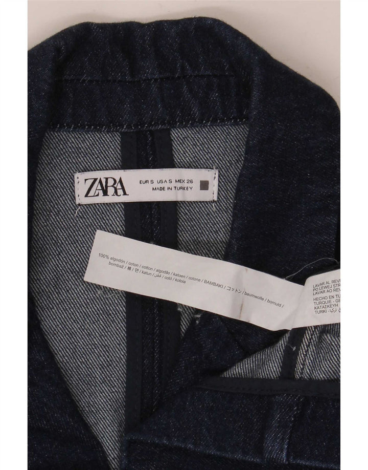 Zara Mujer Crop Chaqueta Americana De Mezclilla Con Doble Botonadura UK 10 Small Azul Marino