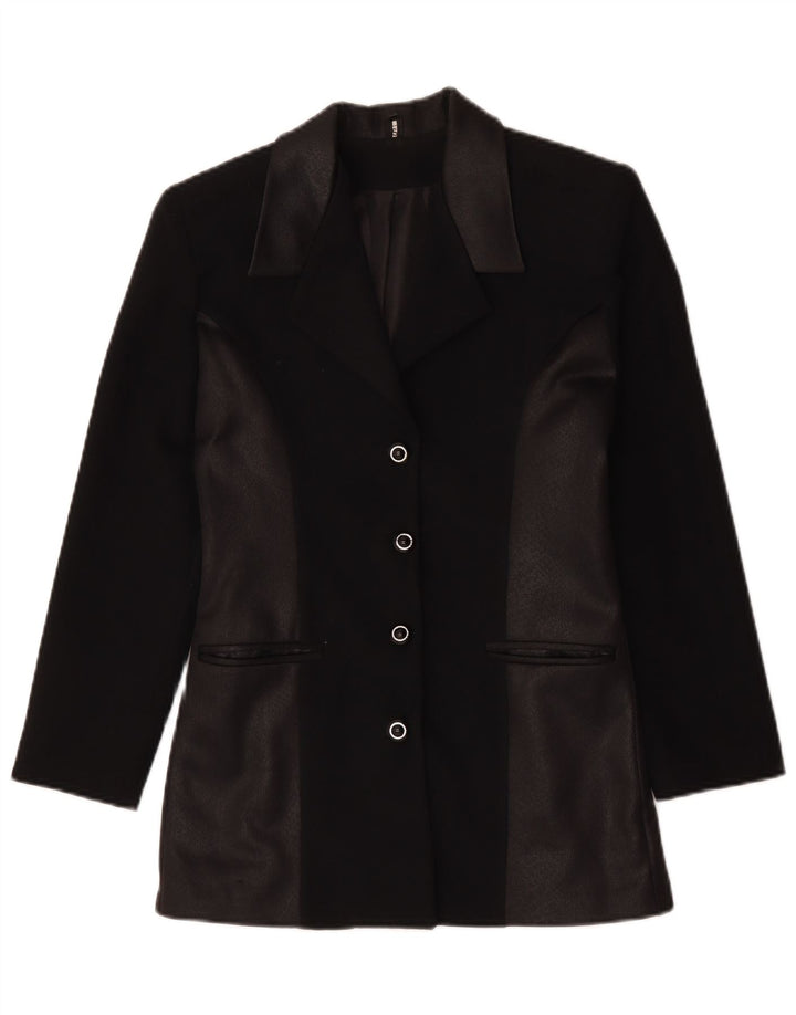 Vintage mujer 4 botones Blazer chaqueta Reino Unido 10 pequeño negro