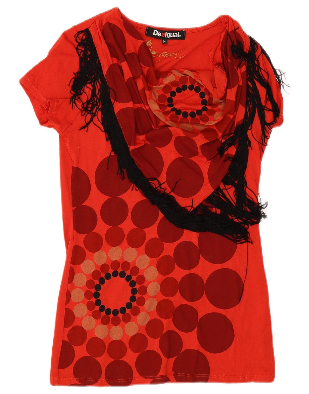Desigual Mujer Camiseta Gráfica Top UK 12 Medio Naranja Geométrico