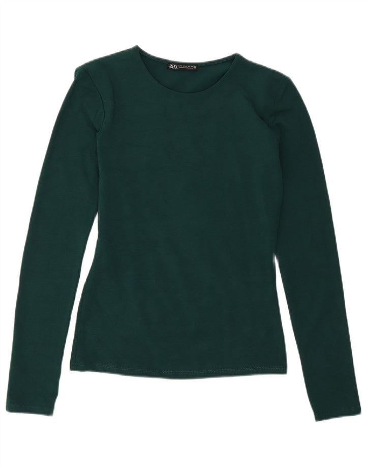 Zara Mujer Top Manga Larga UK 10 Small Verde